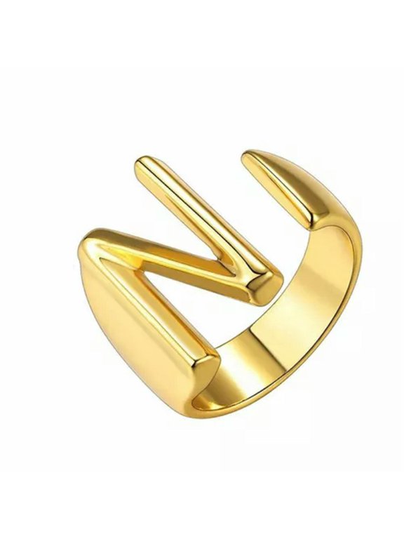 Gold Plated Initial Letter Open Knuckle Rings Alphabet A To Z Women Adjustable-N