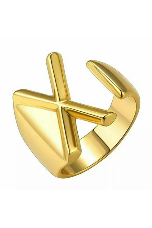 Gold Plated Initial Letter Open Knuckle Rings Alphabet A To Z Women Adjustable-X