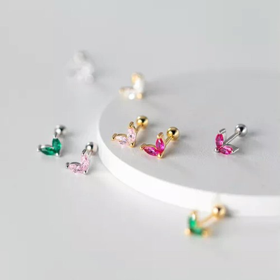 EOEMY Gold Plated Sterling Silver (925) Zircon Leaves Stud Earrings-Gold-Green