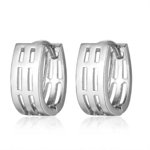 EOEMY Gold Platinum Hoop Earrings 13.5X12X6mm 0.8mm P187-Silver