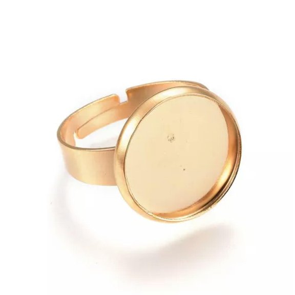 EOEMY Golden Adjustable Stainless Steel Finger Rings Components Pad Ring Base Findings-2Pcs, Size 7, 17mm, Inner Size...