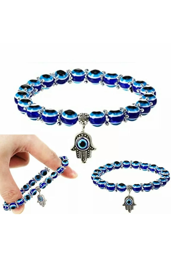 Good Luck Turkish Blue Evil Eye Hand Bead Amulet Bracelet Bangle Fashion Women