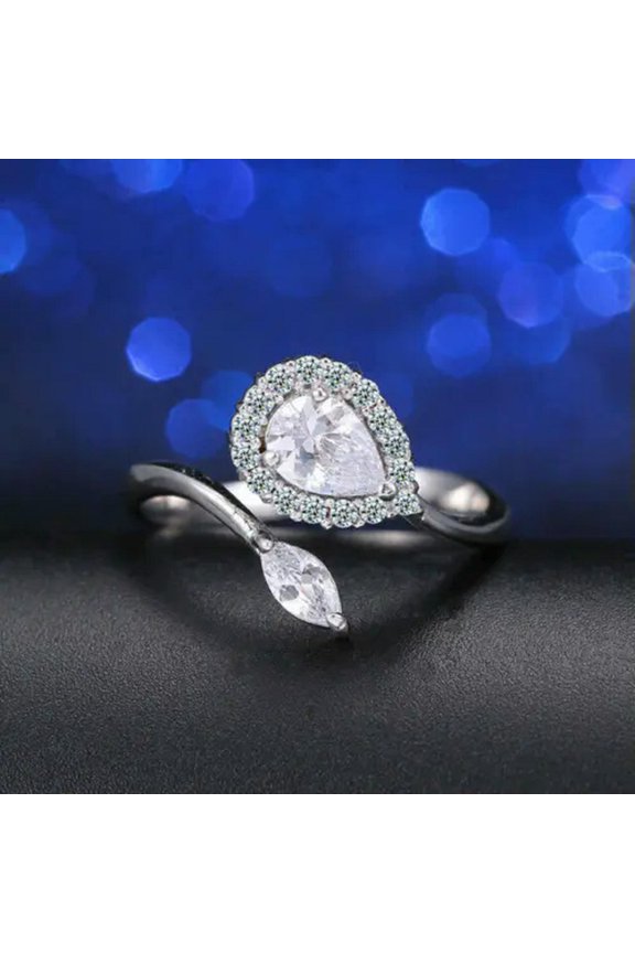 Gorgeous 585 Rose Gold Plated Cz Adjustable Cz Leaf Drop Open Finger Ring