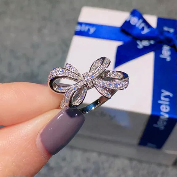 EOEMY Gorgeous 925 Silver Filled Ring Bow Knot Cubic Zircon Wedding Women Ring Sz 6-10-9