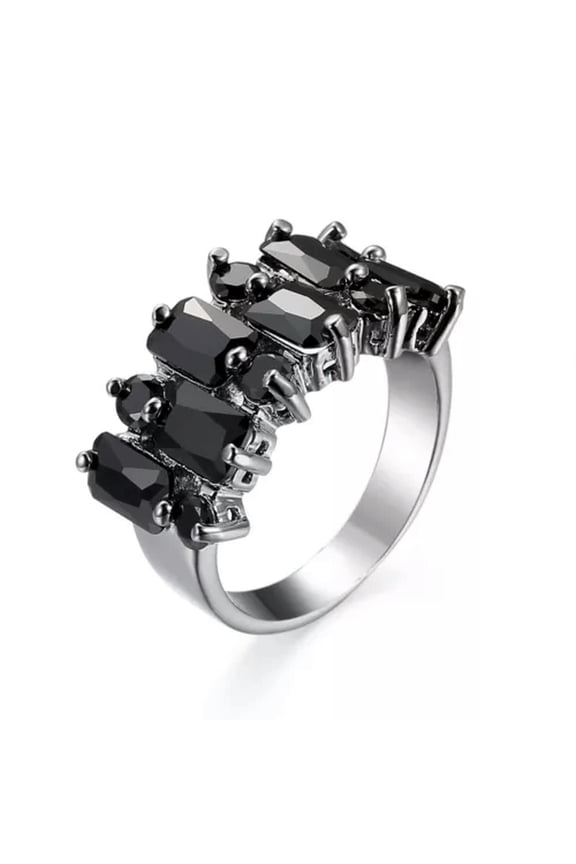 Gorgeous 925 Silver Filled Rings Cubic Zirconia Anniversary Jewelry Size 6-10-7-Black