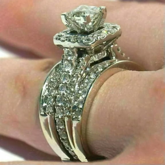 EOEMY Gorgeous 925 Silver Filled Rings Cubic Zirconia Anniversary Jewelry Size 6-10-7