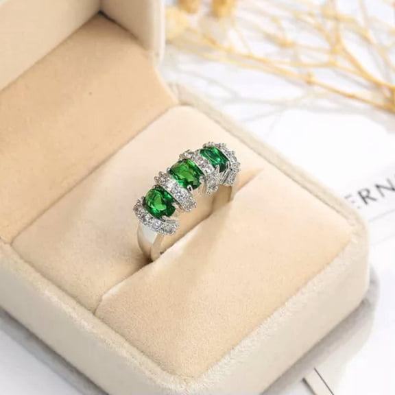 EOEMY Gorgeous 925 Silver Filled Rings Cubic Zirconia Women Wedding Jewelry Size 6-10-8-Green