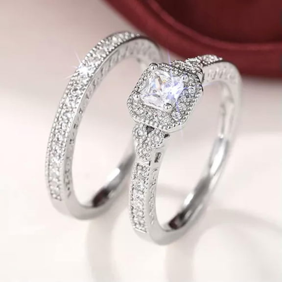 EOEMY Gorgeous 925 Silver Plated Ring Cubic Zirconia Women Wedding Jewelry Size 6-10-8-Black