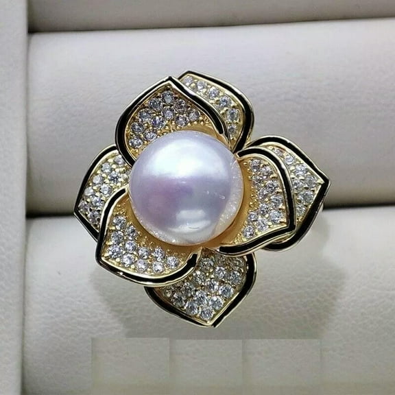 EOEMY Gorgeous Aaa 10-11mm Genuine Natural South Sea White Stud Pearl Ring 925S.