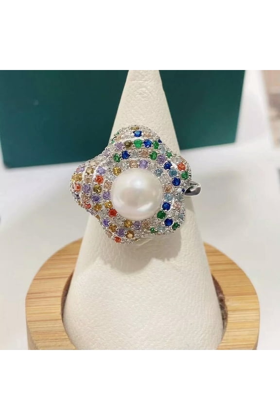 Gorgeous Huge Aaa 10-11mm Natural South Sea White Stud Pearl Ring 925S....
