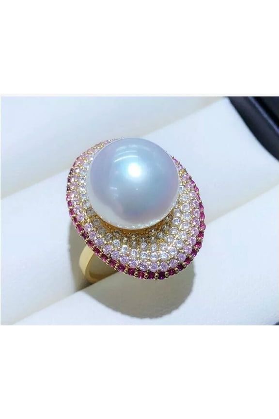 Gorgeous Huge Aaa 11-12mm Genuine Natural South Sea White Pearl Ring 925S