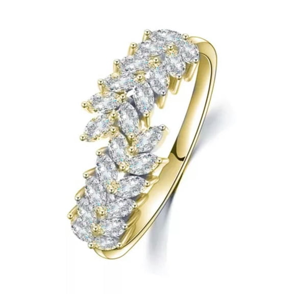 EOEMY Gorgeous Leaves Ring 925 Silver Filled Ring Cubic Zircon Wedding Gift Size 6-10-10-Gold