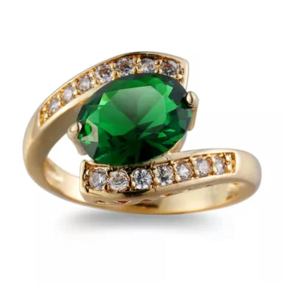 EOEMY Gorgeous Women 2 Colors 18K Yellow Gold Filled Wedding Ring Size 6-10-6-Golden+Green