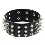 EOEMY Gothic Punk Black Pu Leather Spiked Rivet O-Ring Collar Stud Choker Necklace-Triple-Row Rivet 42Cm