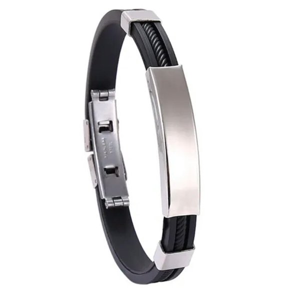 EOEMY Gothic Titanium Stainless Steel Silicone Bangles For Men Fashion Bracelets Gift-Black
