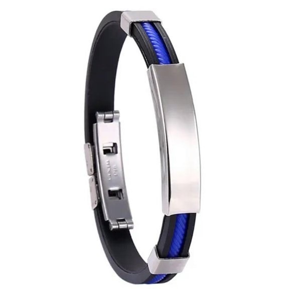 EOEMY Gothic Titanium Stainless Steel Silicone Bangles For Men Fashion Bracelets Gift-Blue