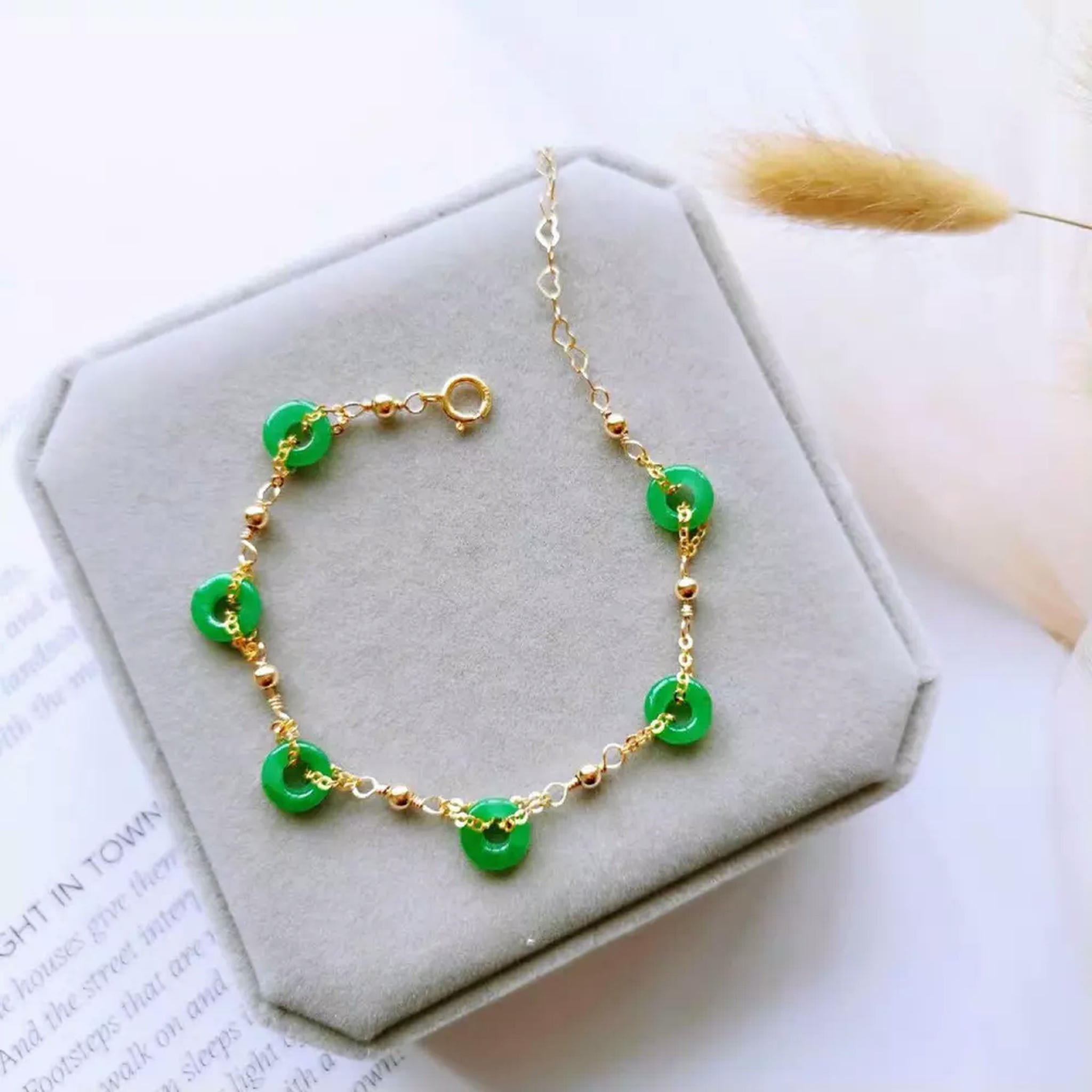 EOEMY Green Jade Donut Bracelets For Women Bangle Bracelet Jewelry Silver Real