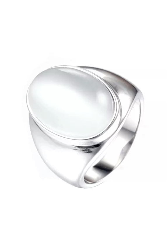 Green/White Opal Band Silver Stainless Steel Mens Punk Engagement Ring Size 7-12