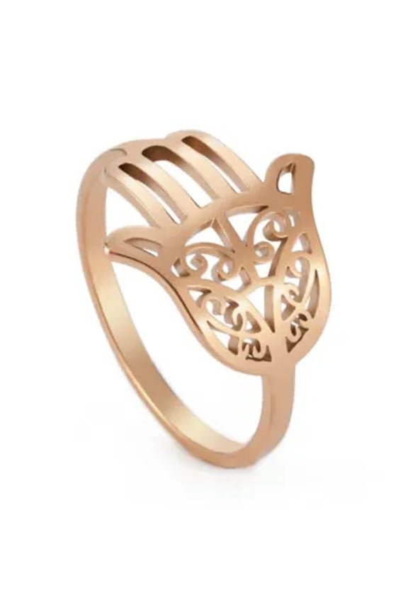 Hallow Out Hamsa Hand Of Fatima Evil Eye Ring Stainless Steel Band Ring Jewelry