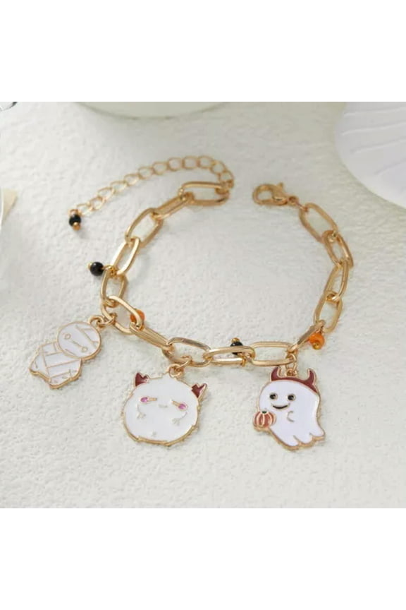 Halloween Enamel Pumpkin Ghost Bat Bracelet Bangle Women Party Jewelry Cute Gift-Ghost 1