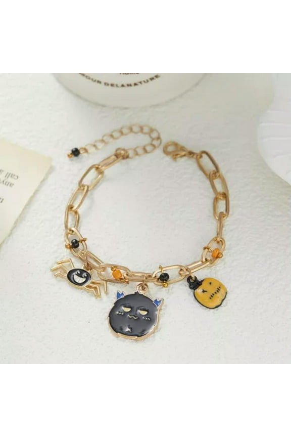 Halloween Enamel Pumpkin Ghost Bat Bracelet Bangle Women Party Jewelry Cute Gift-Pumpkin 1