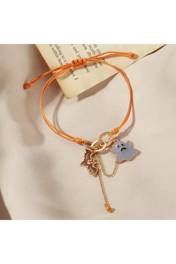 Halloween Enamel Pumpkin Ghost Bat Bracelet Bangle Women Party Jewelry Cute Gift-Rope-Bat Ghost