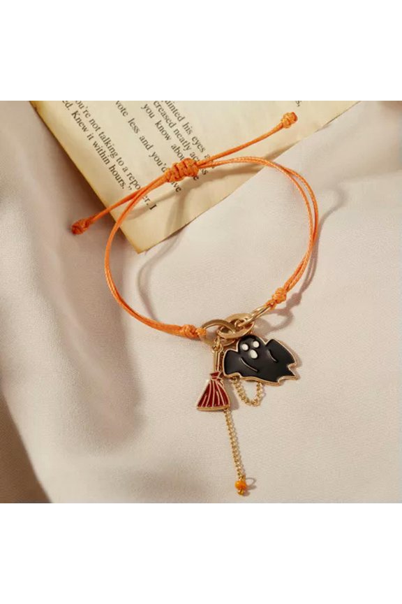 Halloween Enamel Pumpkin Ghost Bat Bracelet Bangle Women Party Jewelry Cute Gift-Rope-Ghost