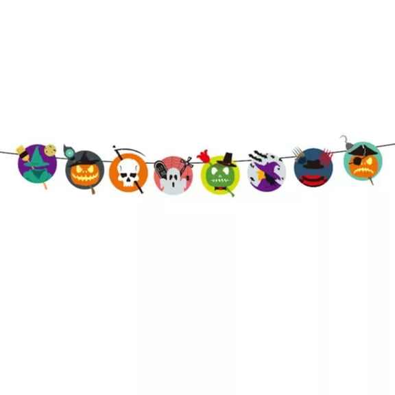 EOEMY Halloween Paper Pull Banner Horror Bat Pumpkin Witch Skull Flag Home Party Decor-Ghost &Amp; Pumpkin