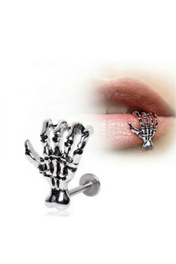 Halloween Punk Skull Devil Hand Lip Piercing Jewelry Skeleton Palm Stud Piercing-1Pc