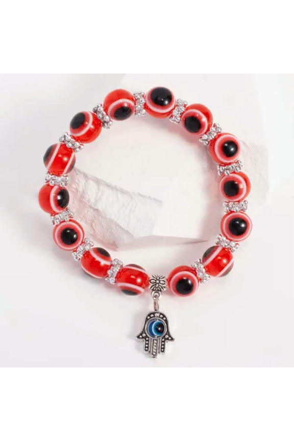 Hand Of Fatima Turkey Eyes Blue Evil Eye Bracelet Handmade Women'S Resins Bead-33-Hand Red