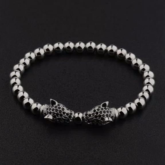 EOEMY Handmade 18Kt Gold Plated Zircon Panther Leopard Head Macrame Fashion Bracelet-2