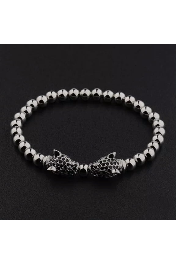 Handmade 18Kt Gold Plated Zircon Panther Leopard Head Macrame Fashion Bracelet-2