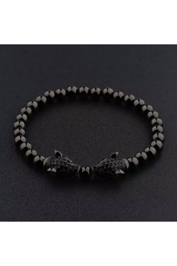 Handmade 18Kt Gold Plated Zircon Panther Leopard Head Macrame Fashion Bracelet-3