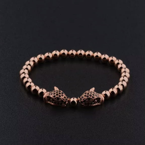 EOEMY Handmade 18Kt Gold Plated Zircon Panther Leopard Head Macrame Fashion Bracelet-4