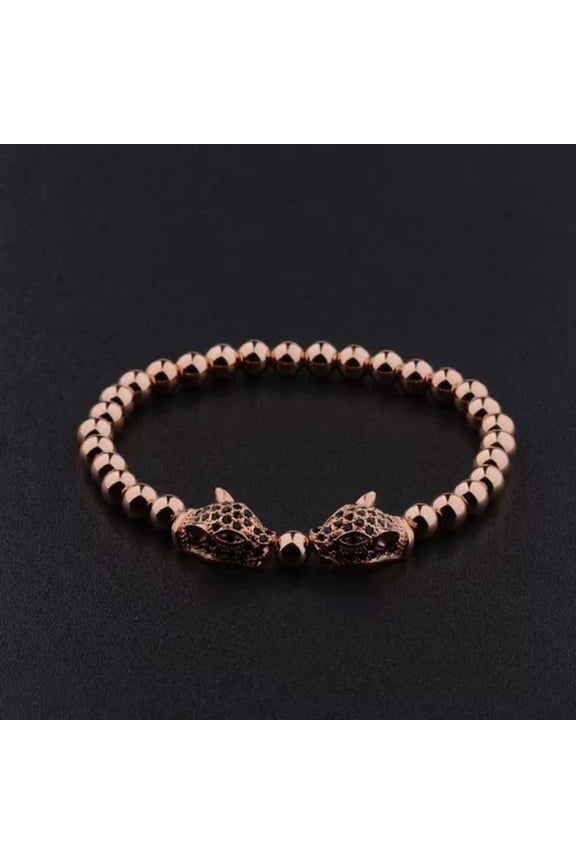 Handmade 18Kt Gold Plated Zircon Panther Leopard Head Macrame Fashion Bracelet-4