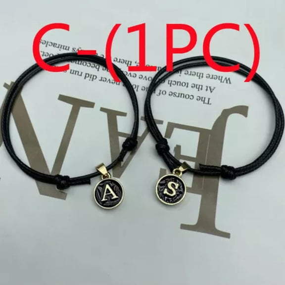 EOEMY Handmade A-Z Letters Bracelet Black Rope Adjustable Women Men Couples Jewelry-C