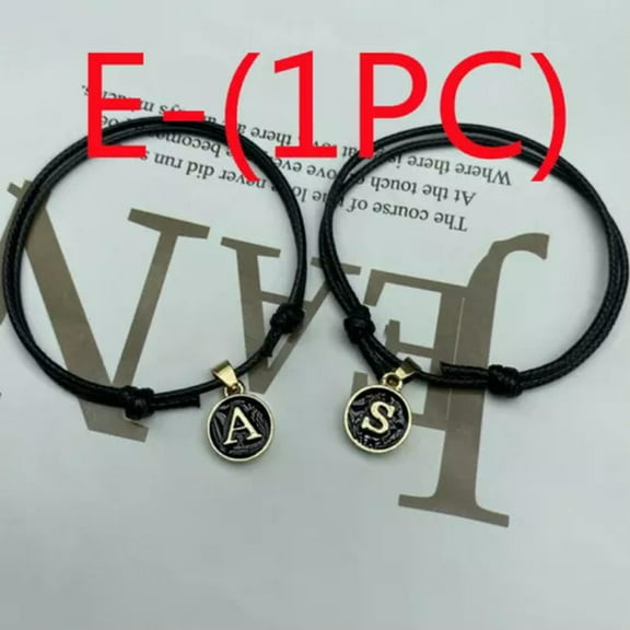 EOEMY Handmade A-Z Letters Bracelet Black Rope Adjustable Women Men Couples Jewelry-E