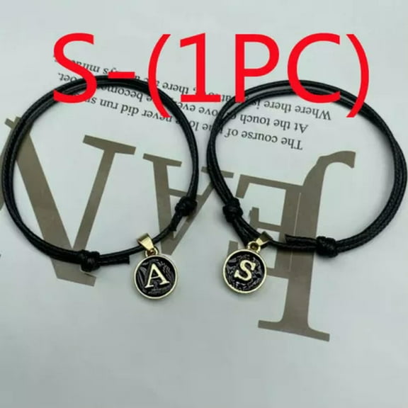 EOEMY Handmade A-Z Letters Bracelet Black Rope Adjustable Women Men Couples Jewelry-S