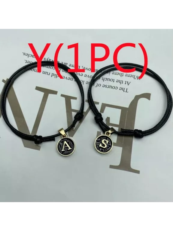 Handmade A-Z Letters Bracelet Black Rope Adjustable Women Men Couples Jewelry-Y