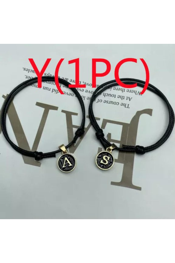 Handmade A-Z Letters Bracelet Black Rope Adjustable Women Men Couples Jewelry-Y