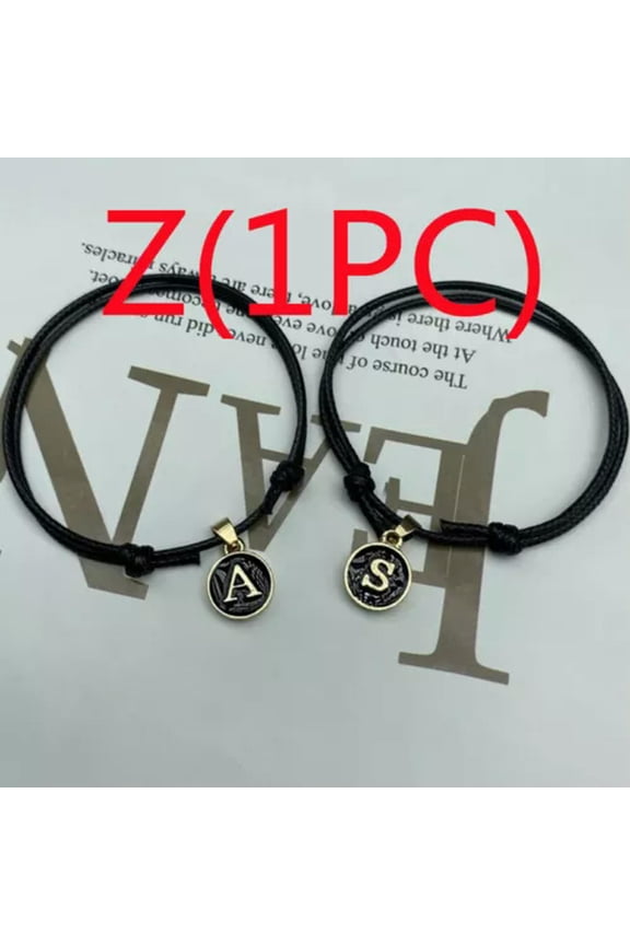 Handmade A-Z Letters Bracelet Black Rope Adjustable Women Men Couples Jewelry-Z