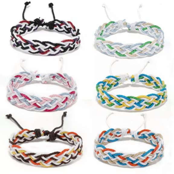 EOEMY Handmade Boho Colorful Braided Bracelet Chain Women Beach Adjustable Jewelry Hot-6Pcs Bracelets