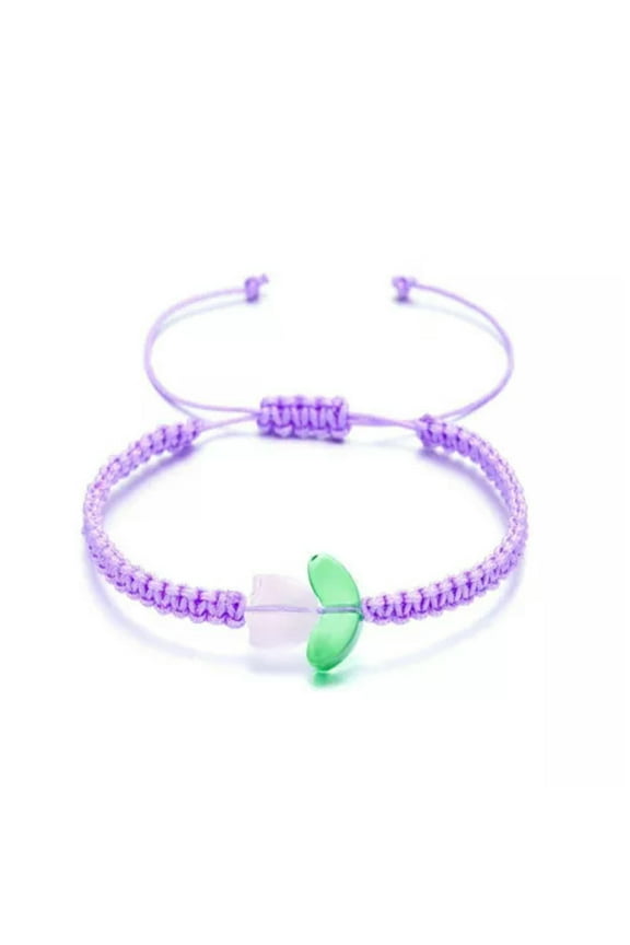Handmade Boho Cute Resin Tulip Braided Bracelet Bangle Women Girl Jewelry Gift-Purple