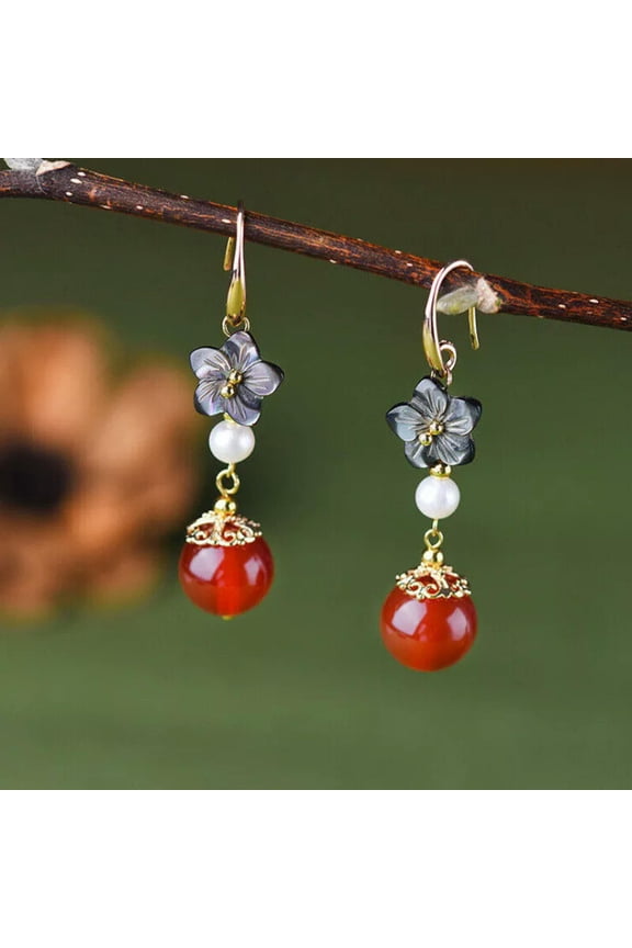 Handmade Female Earrings Red Agate Personality Fashion Chinese Ancient Style