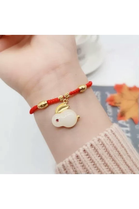 Handmade Gold Plated Rabbit Charm Red Rope Braided Bracelet Women Lucky Jewelry-14-Rabbit