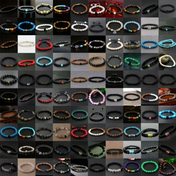 EOEMY Handmade Mixed Natural Gemstone Round Bead Stretch Bracelet Bangle Healing Reiki-Random-8mm