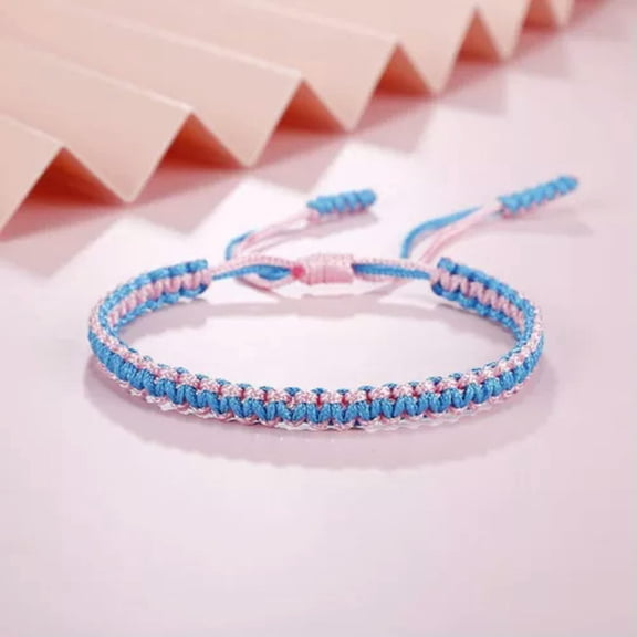 EOEMY Handmade Thread Bracelet Braid Rope Bangle Adjustable Knot Friendship Bracelets-Blue-Light Pink