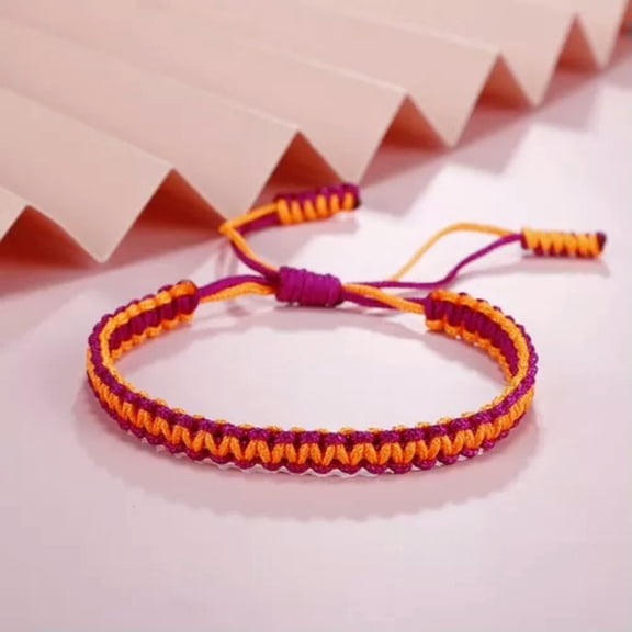 EOEMY Handmade Thread Bracelet Braid Rope Bangle Adjustable Knot Friendship Bracelets-Fuchsia-Orange