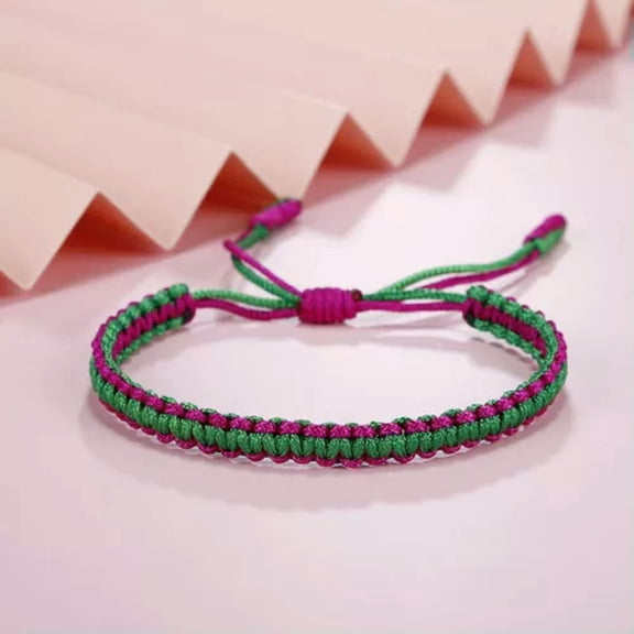 EOEMY Handmade Thread Bracelet Braid Rope Bangle Adjustable Knot Friendship Bracelets-Green-Fuchsia