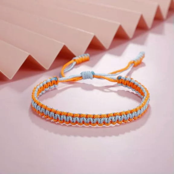 EOEMY Handmade Thread Bracelet Braid Rope Bangle Adjustable Knot Friendship Bracelets-Light Blue-Orange